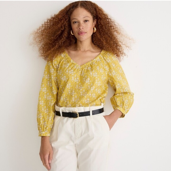 J. CREW Liberty Capel V- Neck Floral Organic Cotton Top - Picture 2 of 7